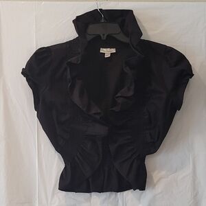 Elegant Black Ruffled Women's Open Crop Blazer